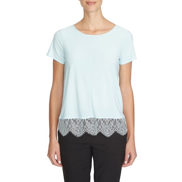 CeCe By Cynthia Steffe Women's Lace Hem Tee In Clearwater Blue Size S $88 - Picture 2 of 4